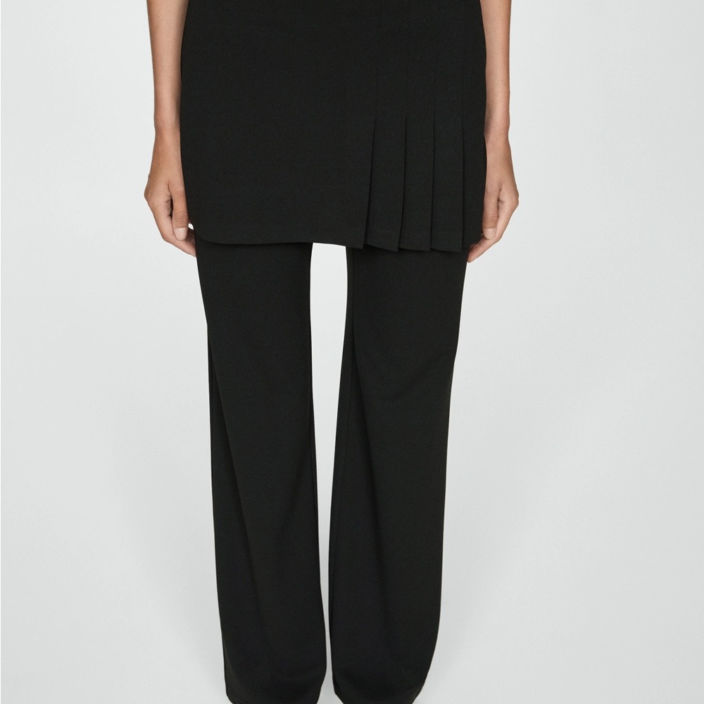 Mango Pleated Skirt Trousers Straight Leg in Black